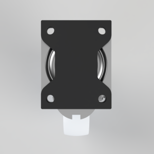 3D render of a rectangular mounting plate with a round bearing visible in the center and a white lever below it.