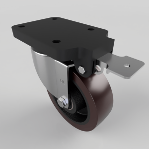 Brown Polyurethane Swivel Brake Plate Castor 160mm 700kg