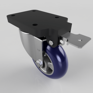 Blue Ergonomic Polyurethane Swivel Brake Plate Castor 160mm 500kg