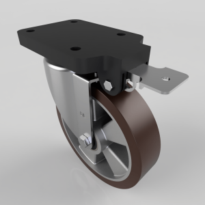Brown Polyurethane Swivel Brake Plate Castor 200mm 500kg