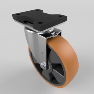 Brown Polyurethane Swivel Plate Castor 200mm 700kg