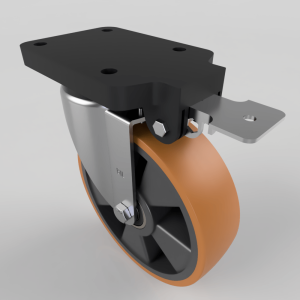 Brown Polyurethane Swivel Brake Plate Castor 200mm 700kg