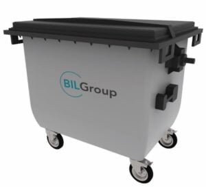 Image of a Waste container fitted with BIL Waste Container Castors.