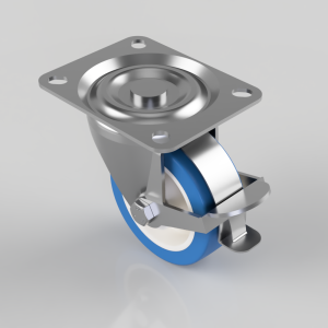 Soft Blue Polyurethane Nylon Plate Swivel Brake Castor 100mm 250kg Load