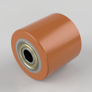 Orange cylindrical roller with a metal bearing visible at the end, shown at an angle on a neutral background