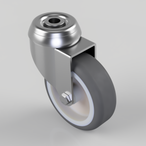 Thermoplastic Rubber on Polypropylene Bolt Hole Swivel Castor 75mm 70kg Load