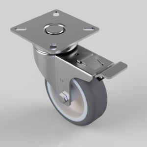 Thermoplastic Rubber on Polypropylene Plate Swivel Castor Brake 75mm 70kg Load