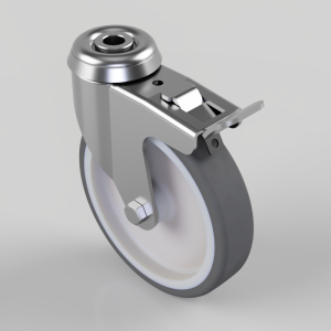 Thermoplastic Rubber on Polypropylene Bolt Hole Swivel Castor Brake 125mm 100kg Load