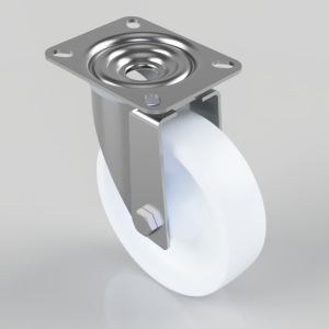 Swivel caster wheel with a white plastic wheel and a metal mounting plate (casters for furniture or carts)