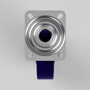 Square metal device with a large circular central coil and a blue strap hanging below, set against a light background.