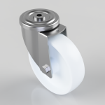Metal swivel caster with a white wheel and mounting bracket for moving furniture or equipment.
