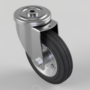 Swivel caster wheel with a metal mounting bracket and a black rubber tire.