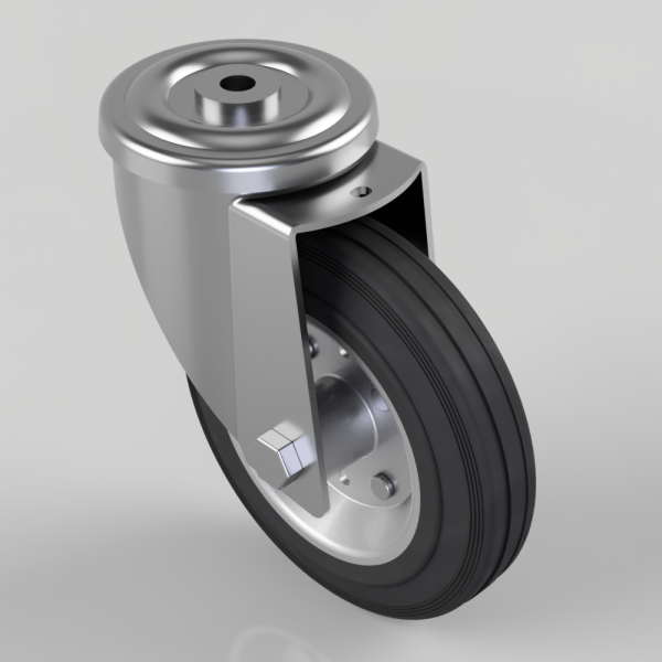 Swivel caster wheel with a metal mounting bracket and a black rubber tire.
