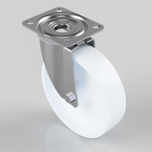 Swivel caster wheel with white wheel and four-hole metal mounting plate for furniture or carts
