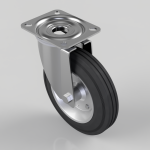 Heavy-duty swivel caster with a square mounting plate (four holes) and a black rubber wheel.