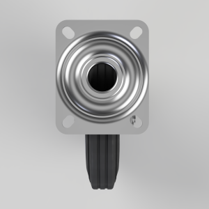 Swivel caster wheel with metal mounting plate and black rubber tire for mobile furniture or equipment