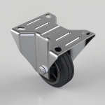 Metal swivel caster with a large rubber wheel and reinforced mounting plate for heavy loads.