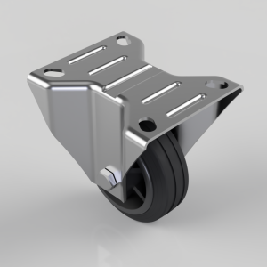 Metal swivel caster with a large rubber wheel and reinforced mounting plate for heavy loads.