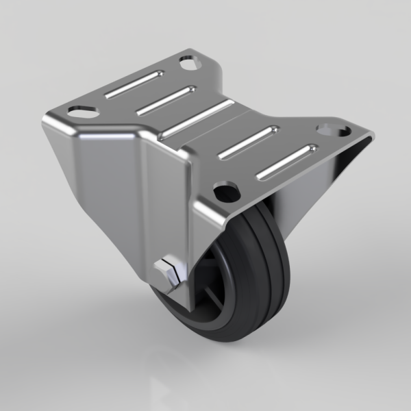 Metal swivel caster with a large rubber wheel and reinforced mounting plate for heavy loads.