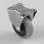 Swivel caster wheel with a metal mounting plate and grey rubber tire for furniture or equipment carts