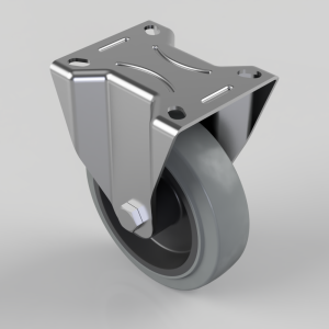 Swivel caster wheel with a metal mounting plate and grey rubber tire for furniture or equipment carts