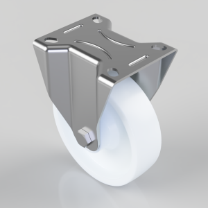 Swivel caster with a metal mounting plate and a white polyurethane wheel used on carts and furniture