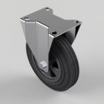 Swivel caster wheel with a metal mounting plate and black rubber tire, used for rolling carts or furniture.