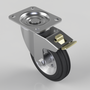 Rubber on Pressed Steel Plate Swivel Waste Bin Castor Brake 160mm 135kg Load