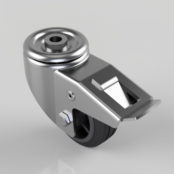 Metal swivel caster wheel with side brake lever for locking the wheel