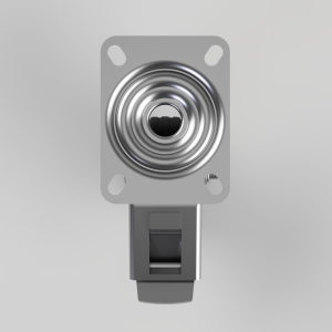 Spring-loaded door latch mechanism mounted on a square plate with a circular coil spring