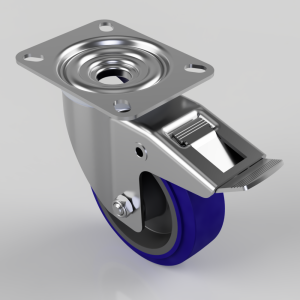 Rubber on Nylon Plate Swivel Castor Brake 100mm 160kg Load