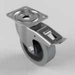 Swivel caster wheel with a square mounting plate and built-in brake lever for locking the wheel