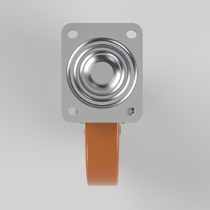 Metal mounting plate with a circular spring bearing and an orange strap hanging below.