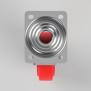 Red push button electrical switch mounted on a gray metal plate (industrial control hardware).