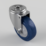 Blue-rimmed caster wheel with metal swivel housing and mounting bolt (industrial caster)