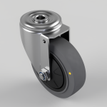 Swivel caster wheel with a gray polyurethane wheel and metal mounting bracket, shown at an angle.