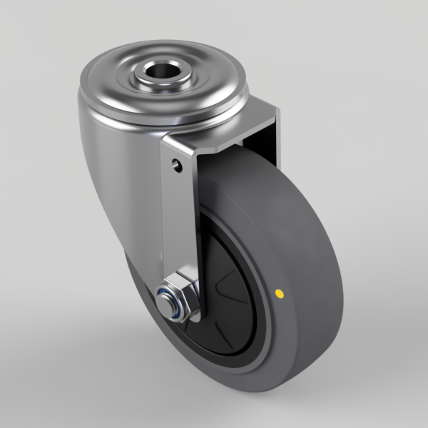 Swivel caster wheel with a gray polyurethane wheel and metal mounting bracket, shown at an angle.