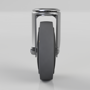Front view of a grey caster wheel with a metal swivel bracket and mounting bolts.