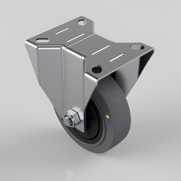Heavy-duty swivel caster with a metal mounting plate and gray polyurethane wheel