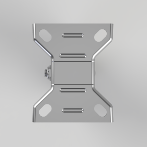 Silver metal mounting bracket with wing-like arms and a side bolt.