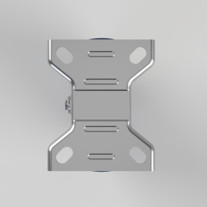 Metal mounting bracket with curved arms and central hinge, featuring a side screw and two elongated slots for bolts.