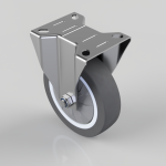 Swivel caster with a metal mounting plate and a gray polyurethane wheel.