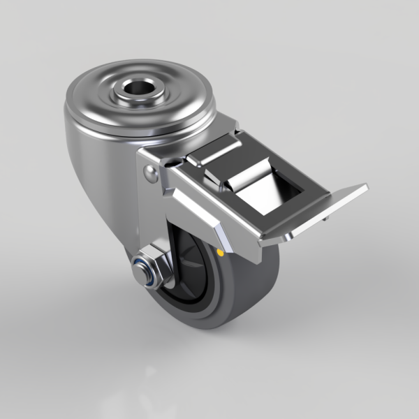 Industrial caster wheel with locking brake and mounting bracket
