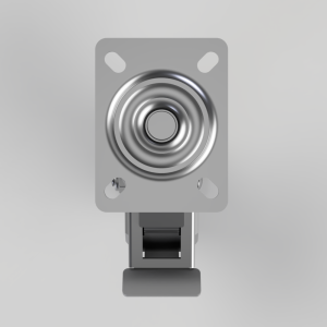 Drawer roller mounting plate with concentric circular wheel, used to guide and support a sliding drawer.