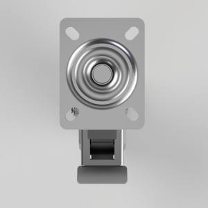 Square metal mounting plate with a circular, concentric diaphragm and a bracket beneath it.