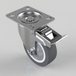 Caster wheel with a top mounting plate and built-in brake lever (locking brake)
