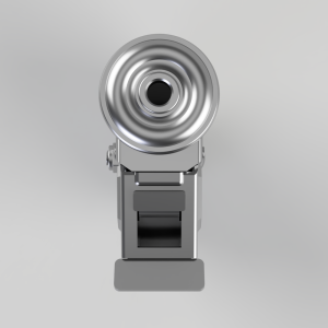 Front view of a metallic rotating beacon light mounted on a stand