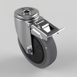 Industrial caster wheel with locking brake and steel housing