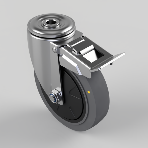 Industrial caster wheel with locking brake and steel housing