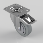 Swivel caster wheel with a metal mounting plate and built-in brake lever for securing a load (industrial wheel)